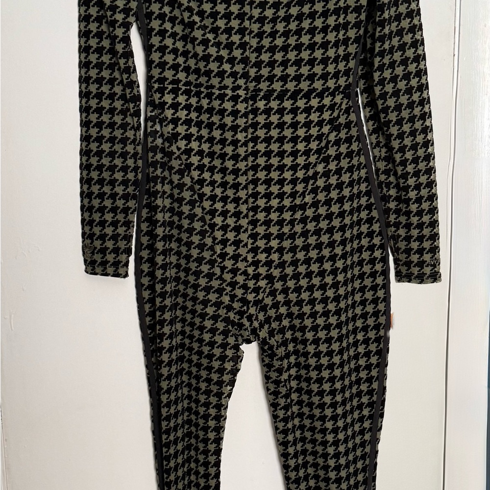 Adidas X Ivy Park Black and Green Jumpsuit with Houndstooth Pattern